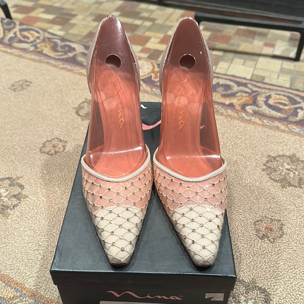 Nina mesh corn silk luster evening shoe